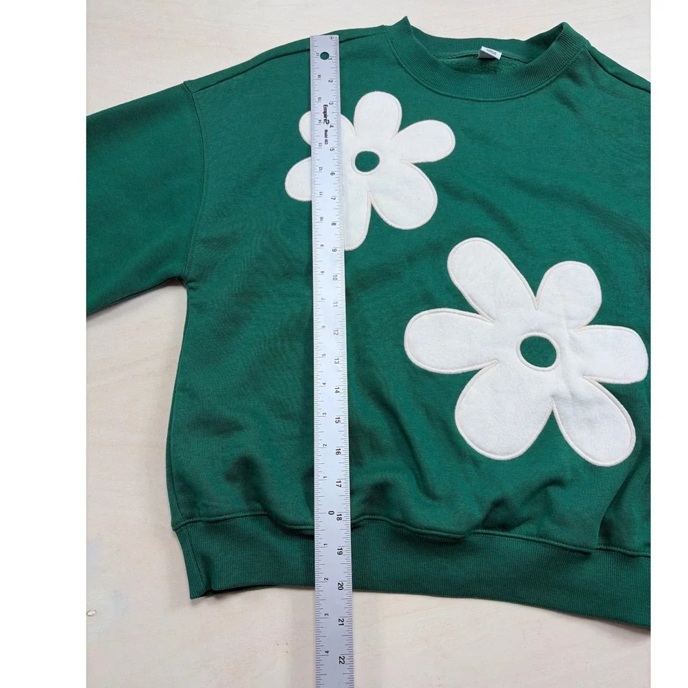 Old Navy Girls Green Floral Applique Fleece Sweatshirt Pullover Size L 10-12